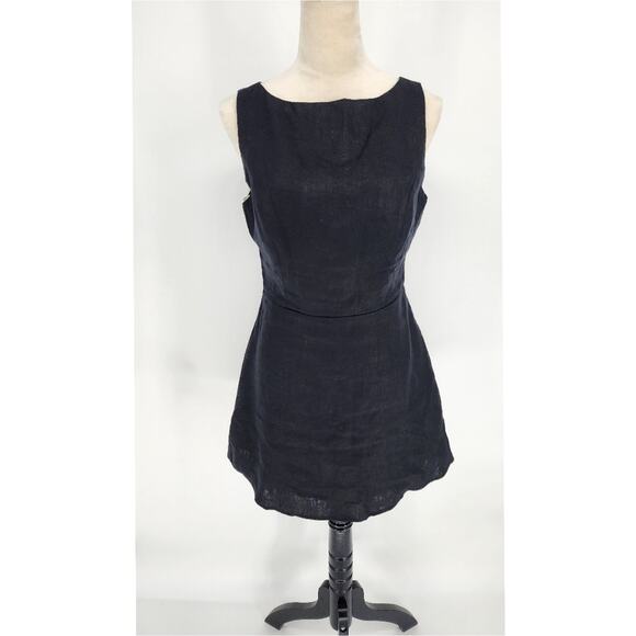 Reformation Zenni Mini Dress Sz 6 Black Boat Neck V-back A-line Skirt - Picture 2 of 7